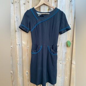 Linden Grey vintage Black Dress with Blue Trim xs